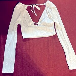 White crop top with long sleeve